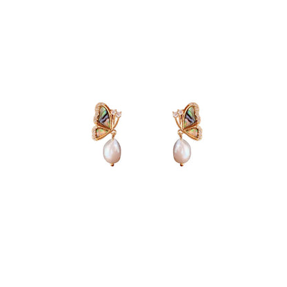 1 Pair Elegant Retro Butterfly Plating Inlay Copper Freshwater Pearl Zircon Drop Earrings