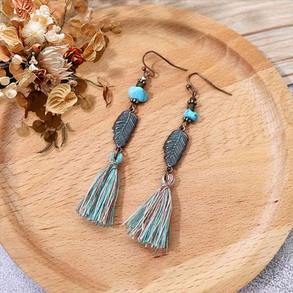 1 Pair Elegant Retro Ethnic Style Leaf Alloy Wood Shell Drop Earrings