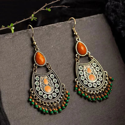 1 Pair Elegant Retro Ethnic Style Leaf Alloy Wood Shell Drop Earrings