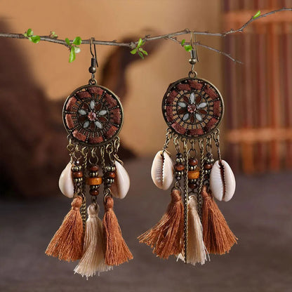 1 Pair Elegant Retro Ethnic Style Leaf Alloy Wood Shell Drop Earrings