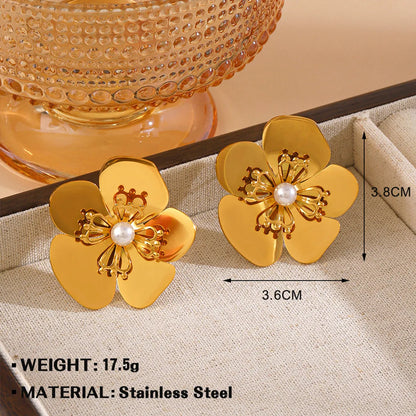 1 Pair Elegant Retro Flower 304 Stainless Steel Ear Studs