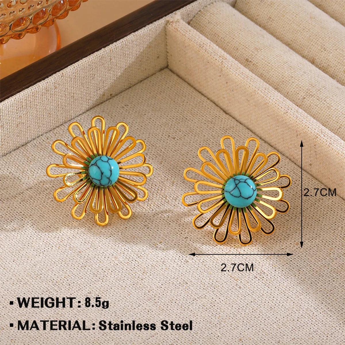 1 Pair Elegant Retro Flower 304 Stainless Steel Ear Studs