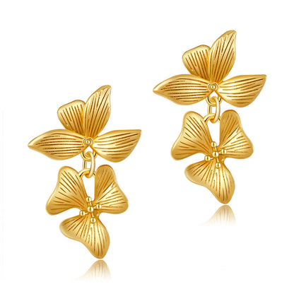 1 Pair Elegant Retro Flower Copper Gold Plated Drop Earrings