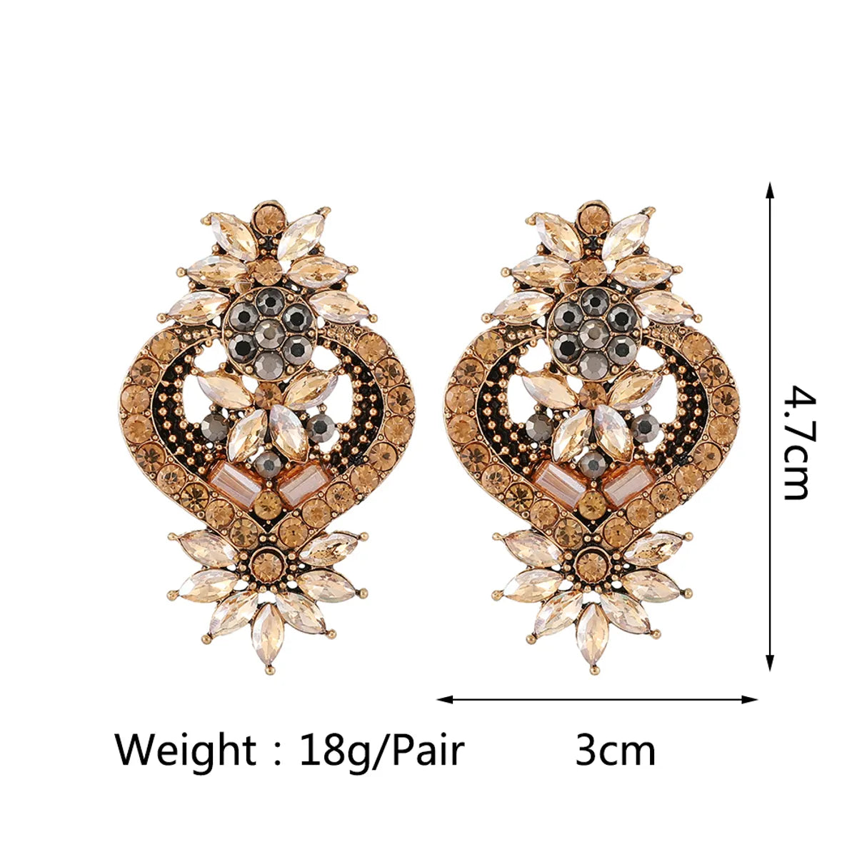 1 Pair Elegant Retro Flower Hollow Out Inlay Zinc Alloy Rhinestones Drop Earrings