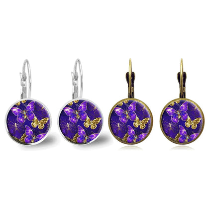 1 Pair Elegant Retro French Style Butterfly Inlay Alloy Glass Earrings