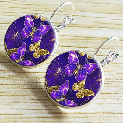 1 Pair Elegant Retro French Style Butterfly Inlay Alloy Glass Earrings