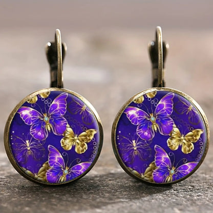 1 Pair Elegant Retro French Style Butterfly Inlay Alloy Glass Earrings