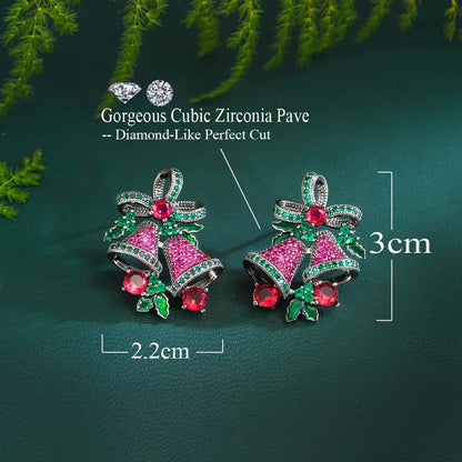 1 Pair Elegant Retro French Style Christmas Tree Bell Plating Inlay Copper Zircon White Gold Plated Rhodium Plated Drop Earrings