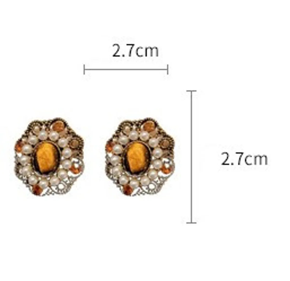 1 Pair Elegant Retro Geometric Alloy Tiger Eye Rhinestones Ear Studs