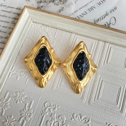 1 Pair Elegant Retro Geometric Alloy Tiger Eye Rhinestones Ear Studs