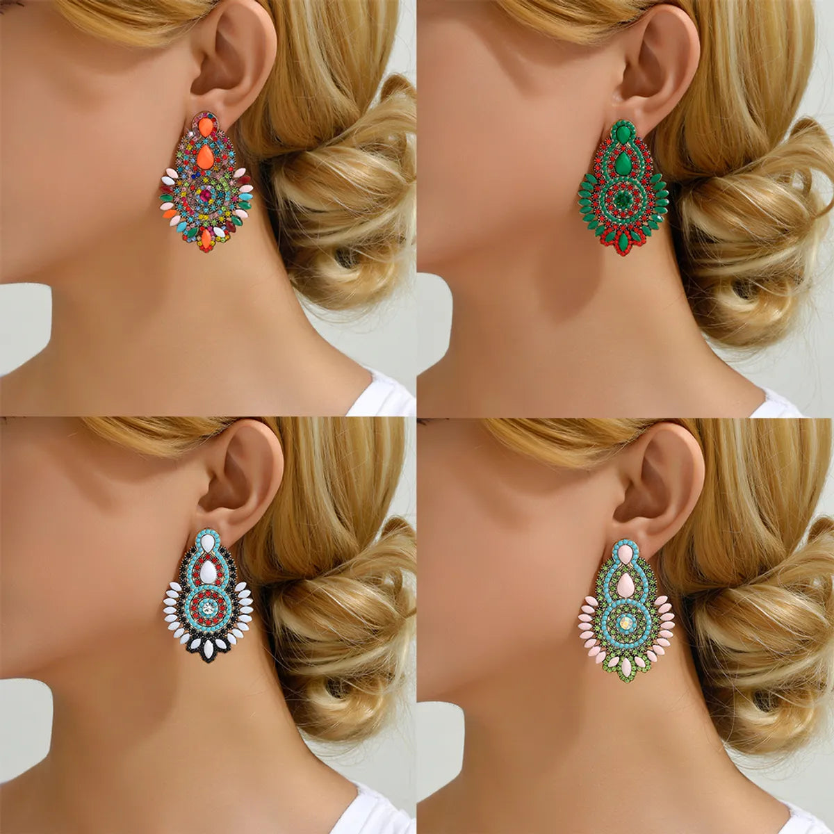 1 Pair Elegant Retro Geometric Beaded Plating Zinc Alloy Drop Earrings