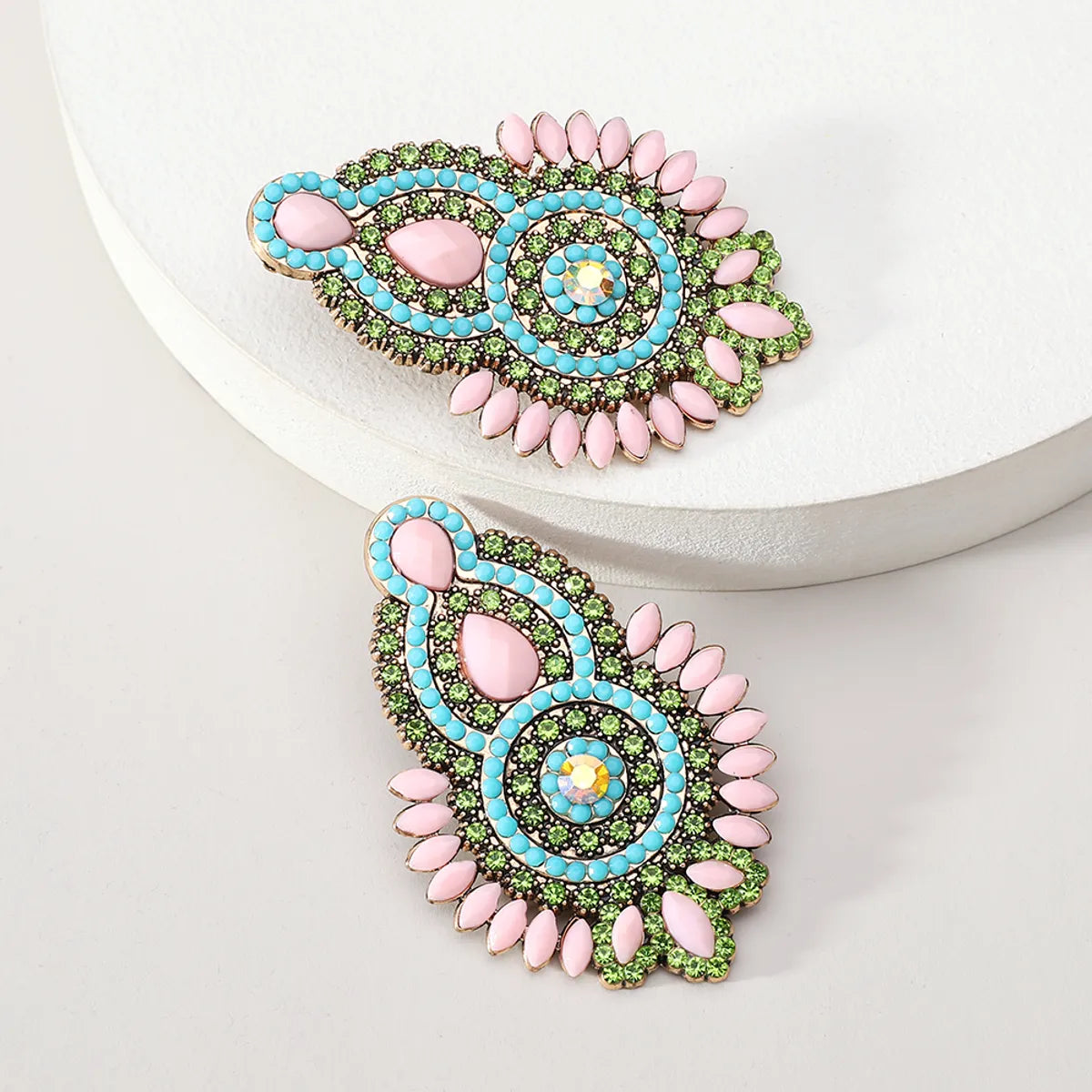 1 Pair Elegant Retro Geometric Beaded Plating Zinc Alloy Drop Earrings