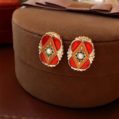 1 Pair Elegant Retro Geometric Enamel Alloy Ear Studs