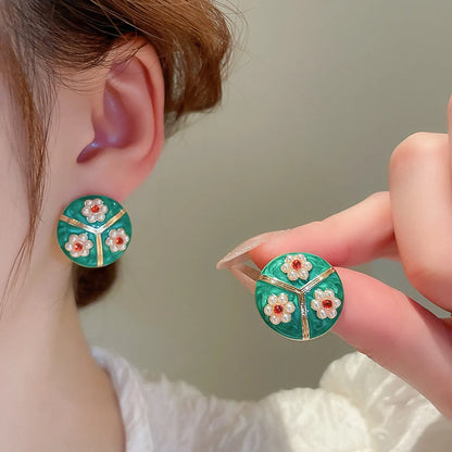 1 Pair Elegant Retro Geometric Enamel Alloy Ear Studs