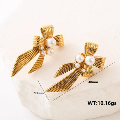 1 Pair Elegant Retro Geometric Inlay 304 Stainless Steel Artificial Pearls Zircon Ear Studs