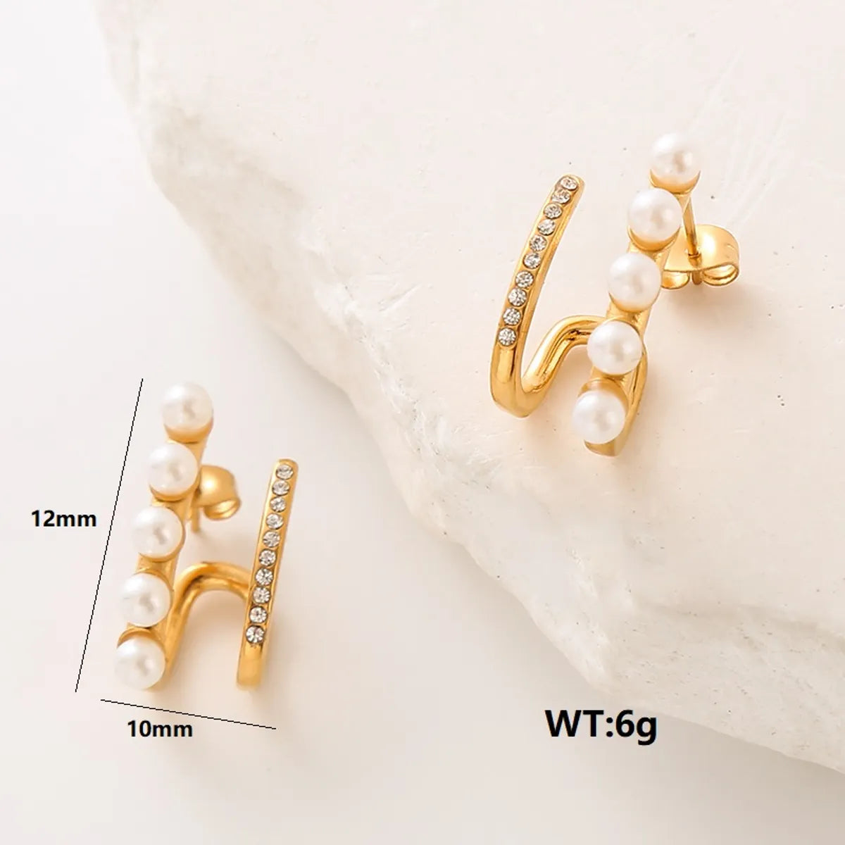 1 Pair Elegant Retro Geometric Inlay Stainless Steel Artificial Pearls Zircon Ear Studs