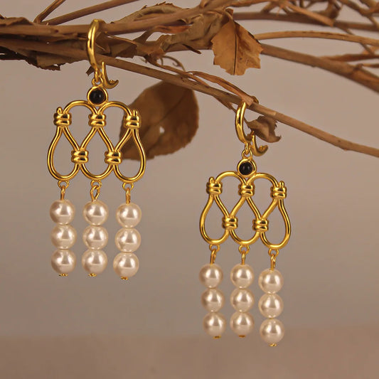 1 Pair Elegant Retro Geometric Plating Inlay Copper Artificial Pearls Drop Earrings