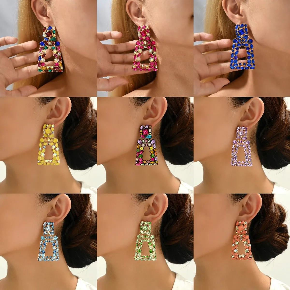 1 Pair Elegant Retro Geometric Trapezoid Hollow Out Inlay Zinc Alloy Rhinestones Drop Earrings