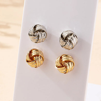 1 Pair Elegant Retro Geometric Twist Inlay Iron Rhinestones Ear Studs