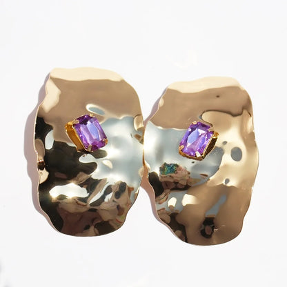 1 Pair Elegant Retro Geometric Waves Plating Pleated Inlay Zinc Alloy Artificial Gemstones Ear Studs