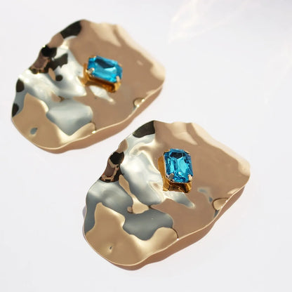 1 Pair Elegant Retro Geometric Waves Plating Pleated Inlay Zinc Alloy Artificial Gemstones Ear Studs