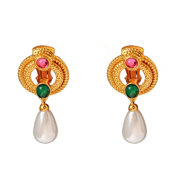 1 Pair Elegant Retro Heart Shape Flower Plating Inlay Copper Pearl Earrings