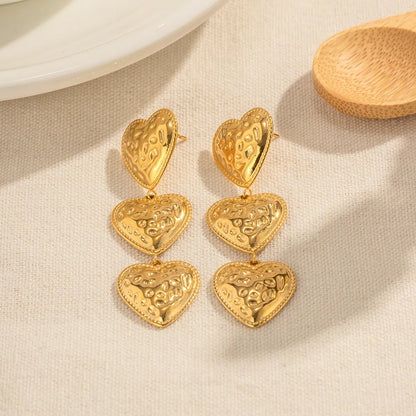 1 Pair Elegant Retro Heart Shape Plating Stainless Steel 18k Gold Plated Drop Earrings