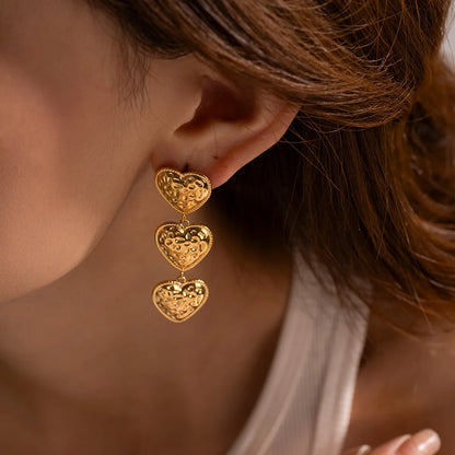 1 Pair Elegant Retro Heart Shape Plating Stainless Steel 18k Gold Plated Drop Earrings