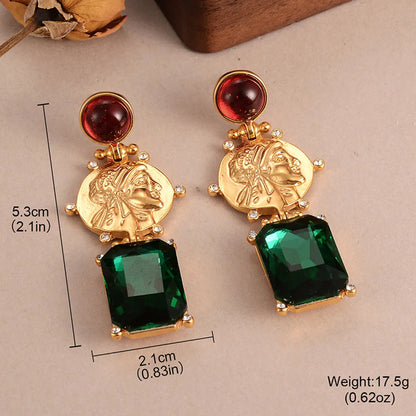 1 Pair Elegant Retro Human Geometric Inlay Alloy Rhinestones Glass Lapis Lazuli Drop Earrings