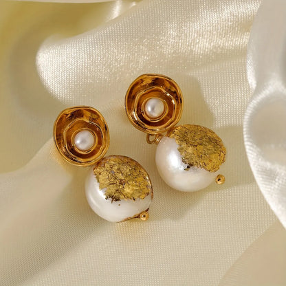 1 Pair Elegant Retro Irregular Pearl Freshwater Pearl Copper Natural Stone 18K Gold Plated Drop Earrings