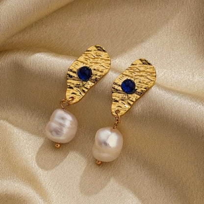 1 Pair Elegant Retro Irregular Pearl Freshwater Pearl Copper Natural Stone 18K Gold Plated Drop Earrings