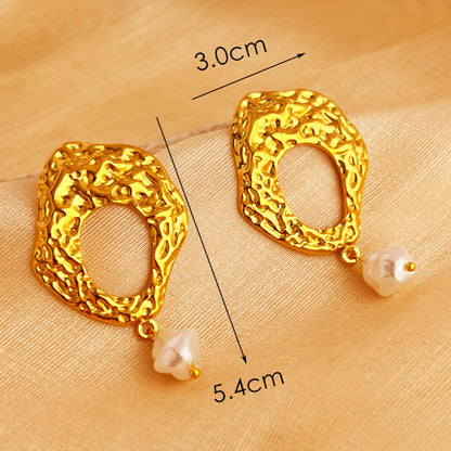 1 Pair Elegant Retro Irregular Pearl Hollow Out 201 Stainless Steel 18K Gold Plated Drop Earrings