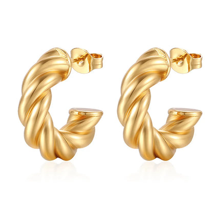 1 Pair Elegant Retro Lady C Shape Plating Stainless Steel Ear Studs