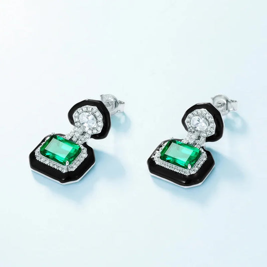 1 Pair Elegant Retro Lady Geometric Square Polishing Inlay Lab-Grown Gemstone Sterling Silver Lab-Grown Gemstone Earrings