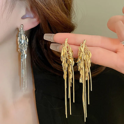 1 Pair Elegant Retro Lady Grain Tassel Copper Drop Earrings