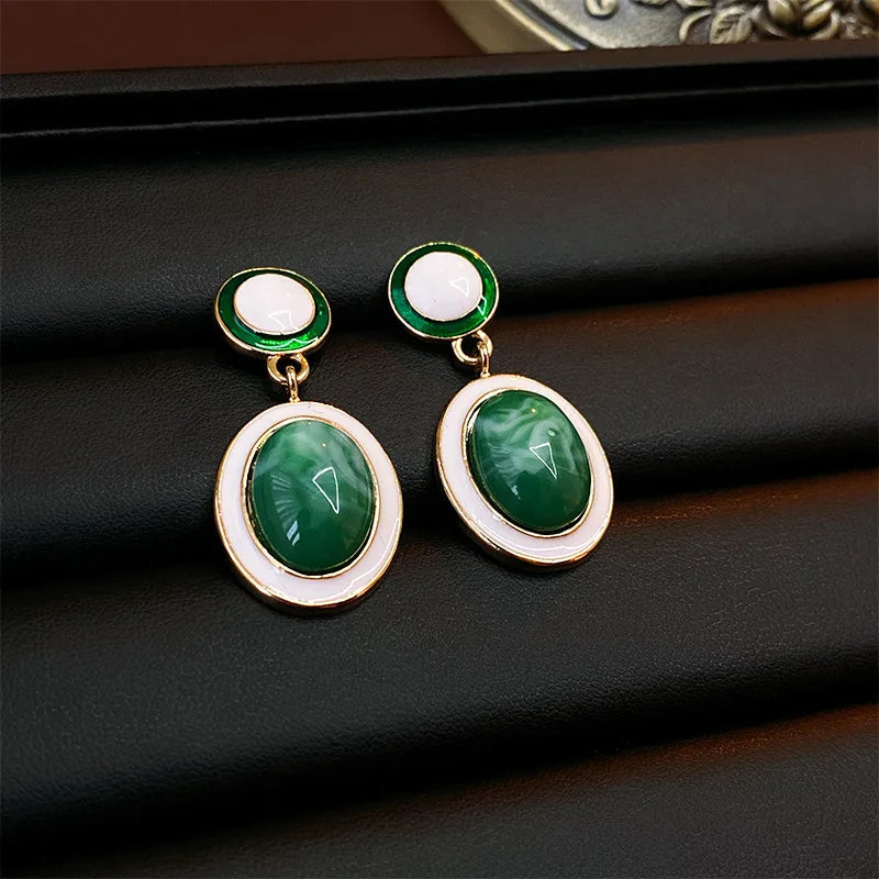 1 Pair Elegant Retro Leaf Flower Enamel Alloy Earrings