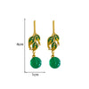 1 Pair Elegant Retro Leaves Enamel Plating Inlay Copper Glass White Jade Zircon 14K Gold Plated Drop Earrings