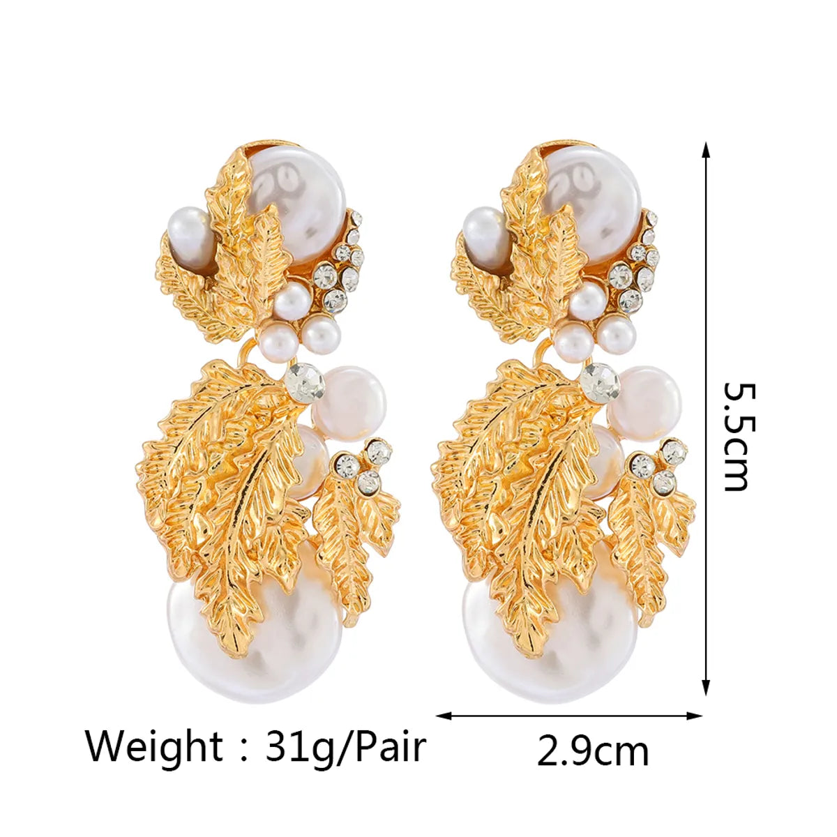 1 Pair Elegant Retro Leaves Layered Inlay Zinc Alloy Pearl Dangling Earrings