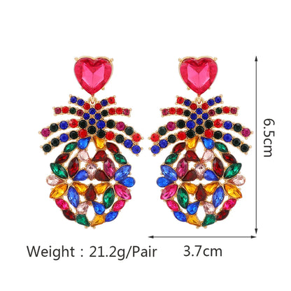 1 Pair Elegant Retro Luxurious Heart Shape Pineapple Hollow Out Inlay Zinc Alloy Rhinestones Dangling Earrings