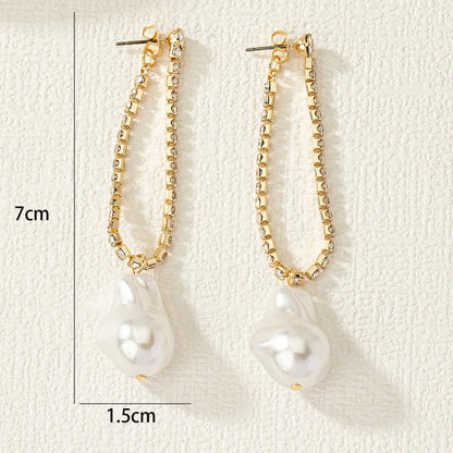 1 Pair Elegant Retro Luxurious Irregular Plating Inlay Alloy Rhinestones Pearl Drop Earrings