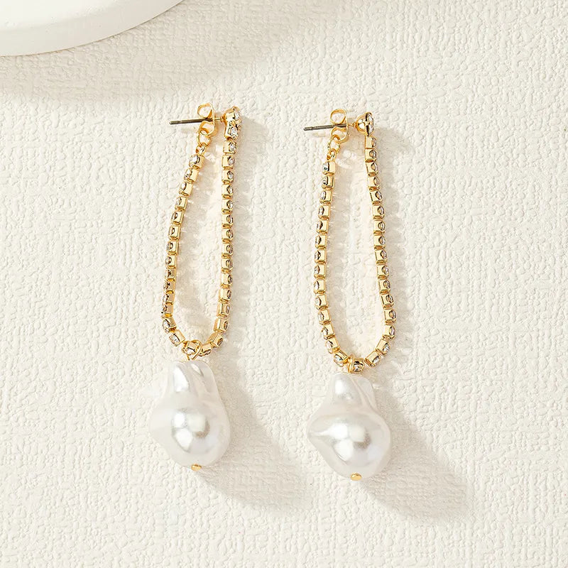 1 Pair Elegant Retro Luxurious Irregular Plating Inlay Alloy Rhinestones Pearl Drop Earrings