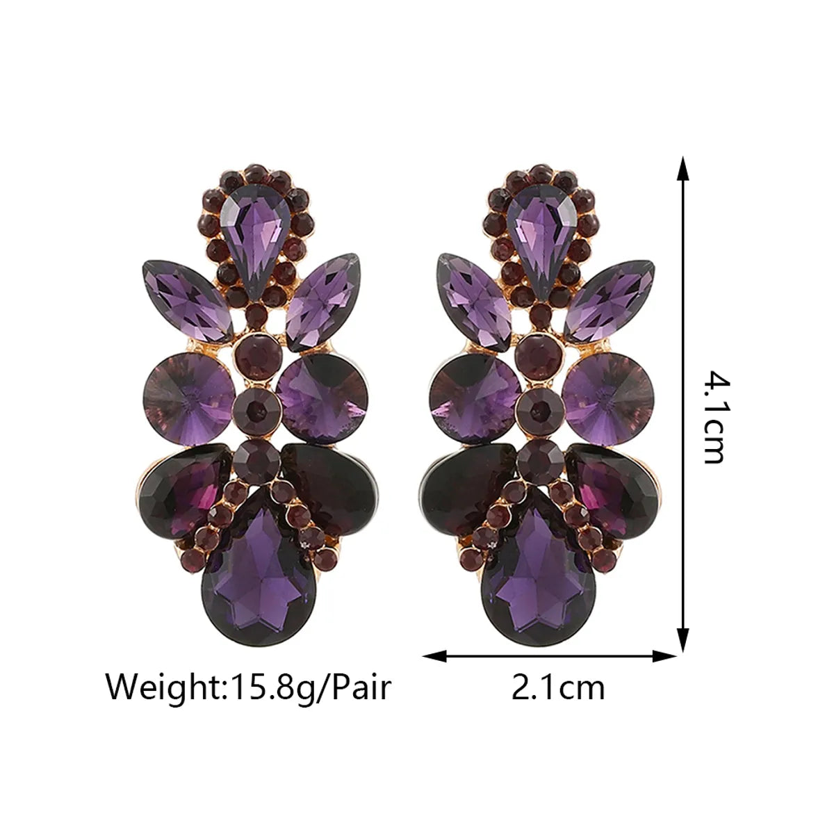 1 Pair Elegant Retro Luxurious Leaves Plating Hollow Out Inlay Zinc Alloy Glass Drop Earrings