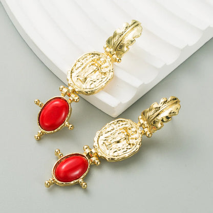 1 Pair Elegant Retro Luxurious Oval Inlay Alloy Resin Resin Gold Plated Drop Earrings