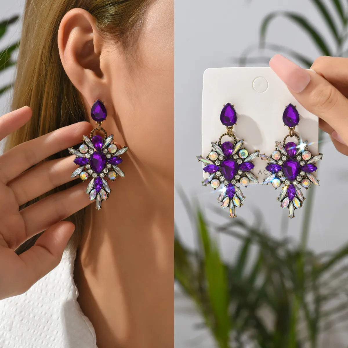 1 Pair Elegant Retro Luxurious Water Droplets Inlay Zinc Alloy Rhinestones Drop Earrings