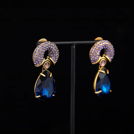 1 Pair Elegant Retro Luxurious Water Droplets Plating Inlay Copper Zircon Drop Earrings