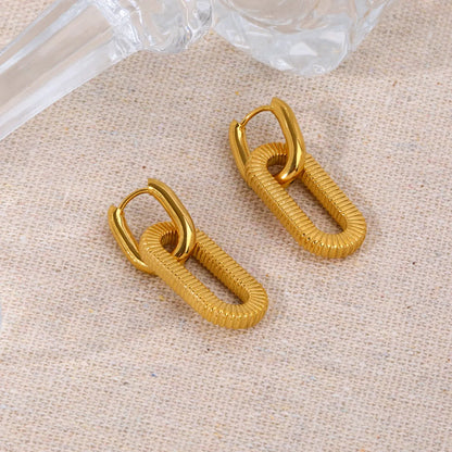 1 Pair Elegant Retro Oval Thread Polishing Plating Stainless Steel 18k Gold Plated Drop Earrings