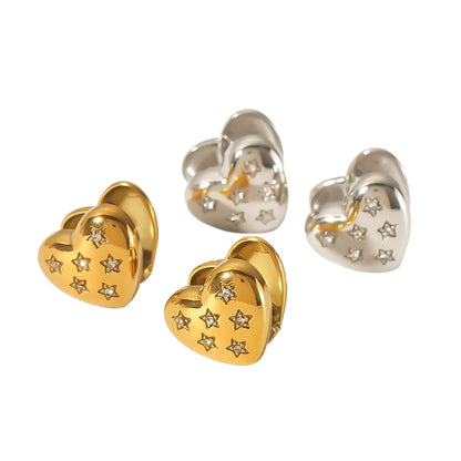 1 Pair Elegant Retro Roman Style Heart Shape Plating Inlay Stainless Steel Zircon 18k Gold Plated Ear Studs