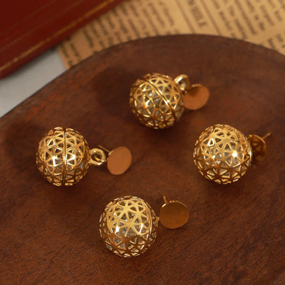 1 Pair Elegant Retro Round Ball Plating Hollow Out Inlay Titanium Steel Zircon 18k Gold Plated Drop Earrings