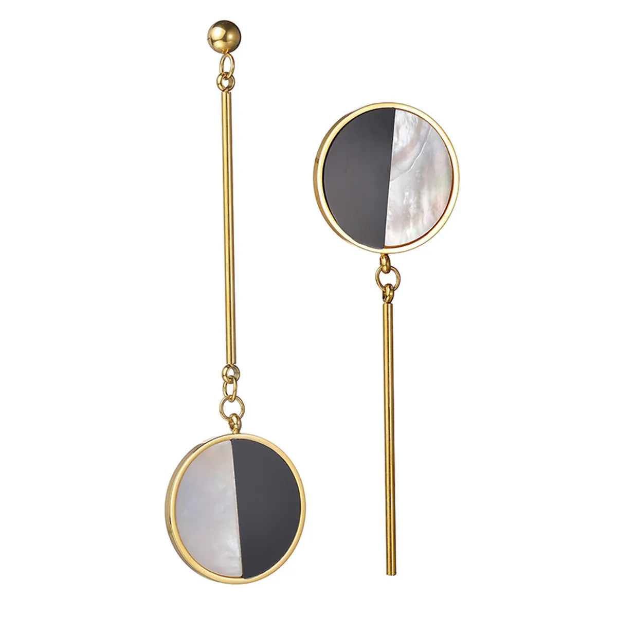 1 Pair Elegant Retro Round Plating Inlay Stainless Steel Acrylic Shell 18k Gold Plated Drop Earrings