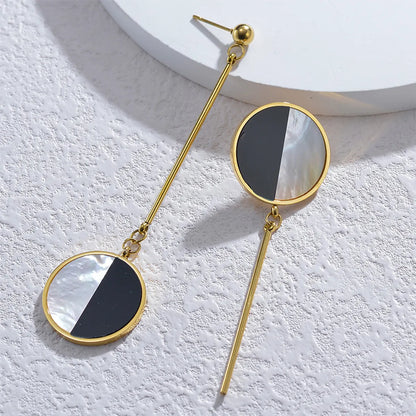 1 Pair Elegant Retro Round Plating Inlay Stainless Steel Acrylic Shell 18k Gold Plated Drop Earrings